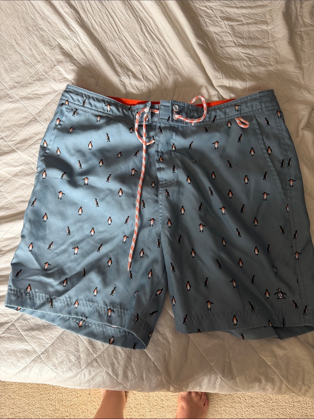 Penguin Men's Light Blue Penguin Print Swim Trunks